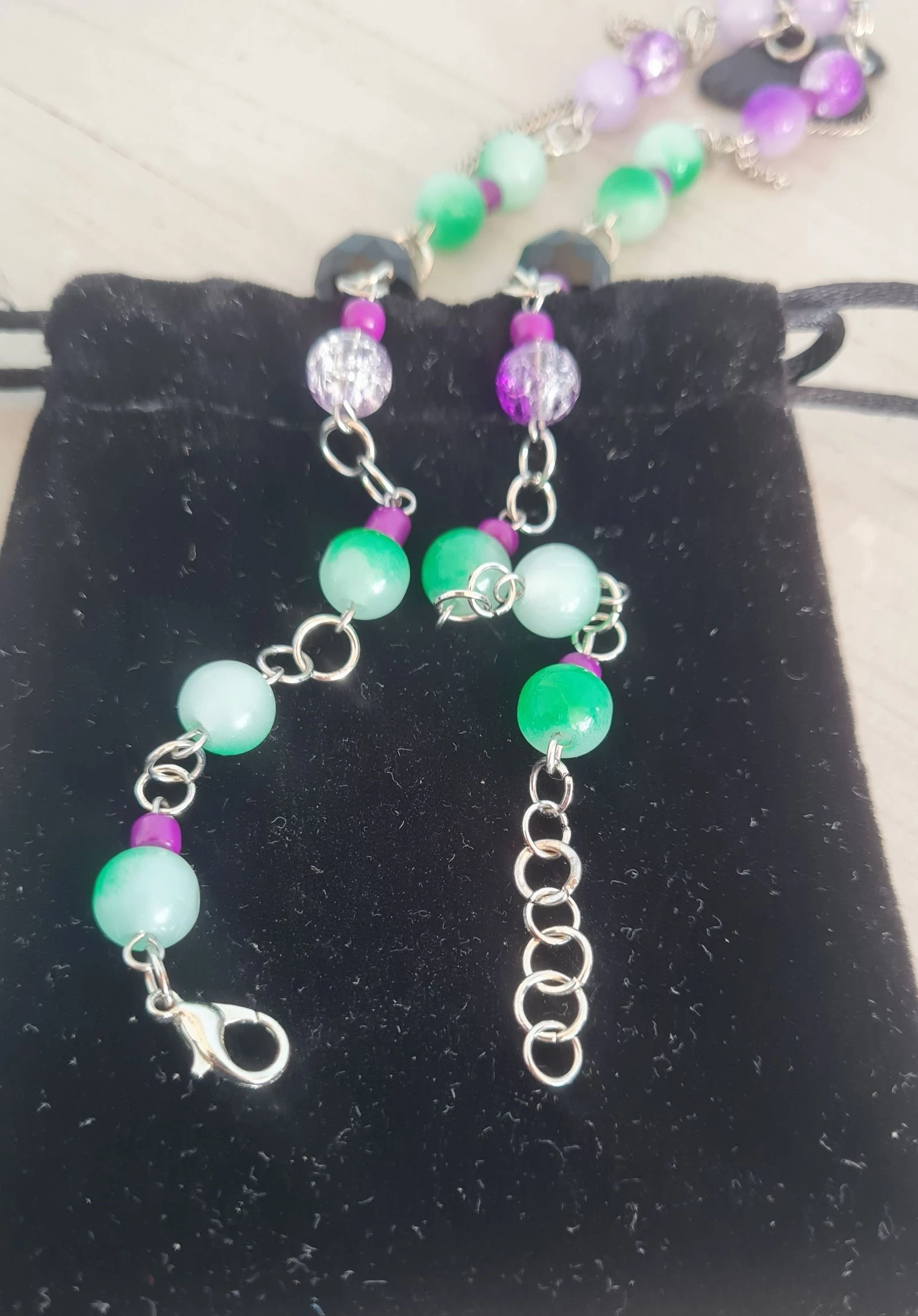 Zilveren ketting met paarse en groene parels 🌺 vlinderhanger – photo 5